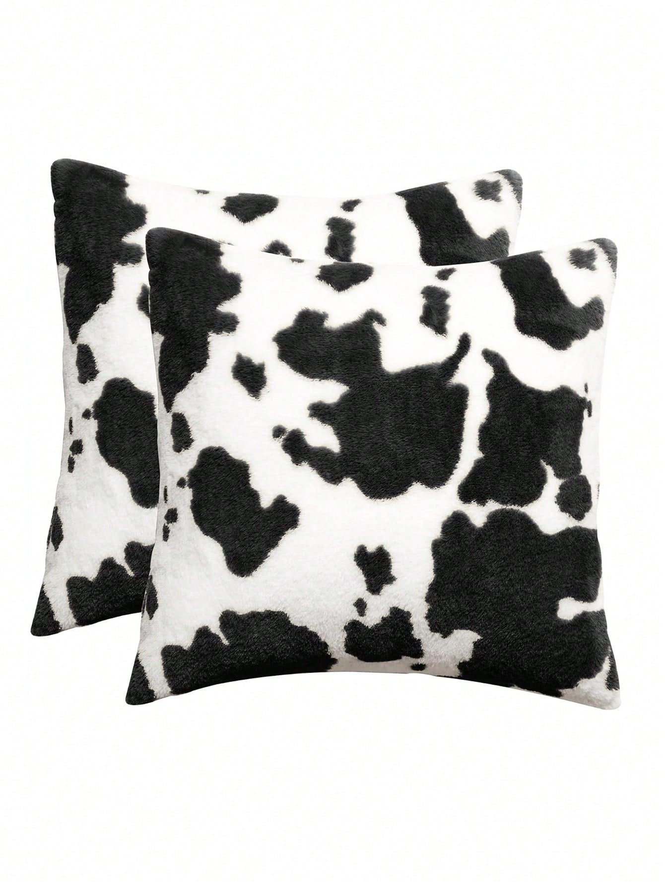 1pc Cow Pattern Decorative Throw Pillow Cover, Fluffy Western Cow Design, Suitable For Sofa, Living Room- Black