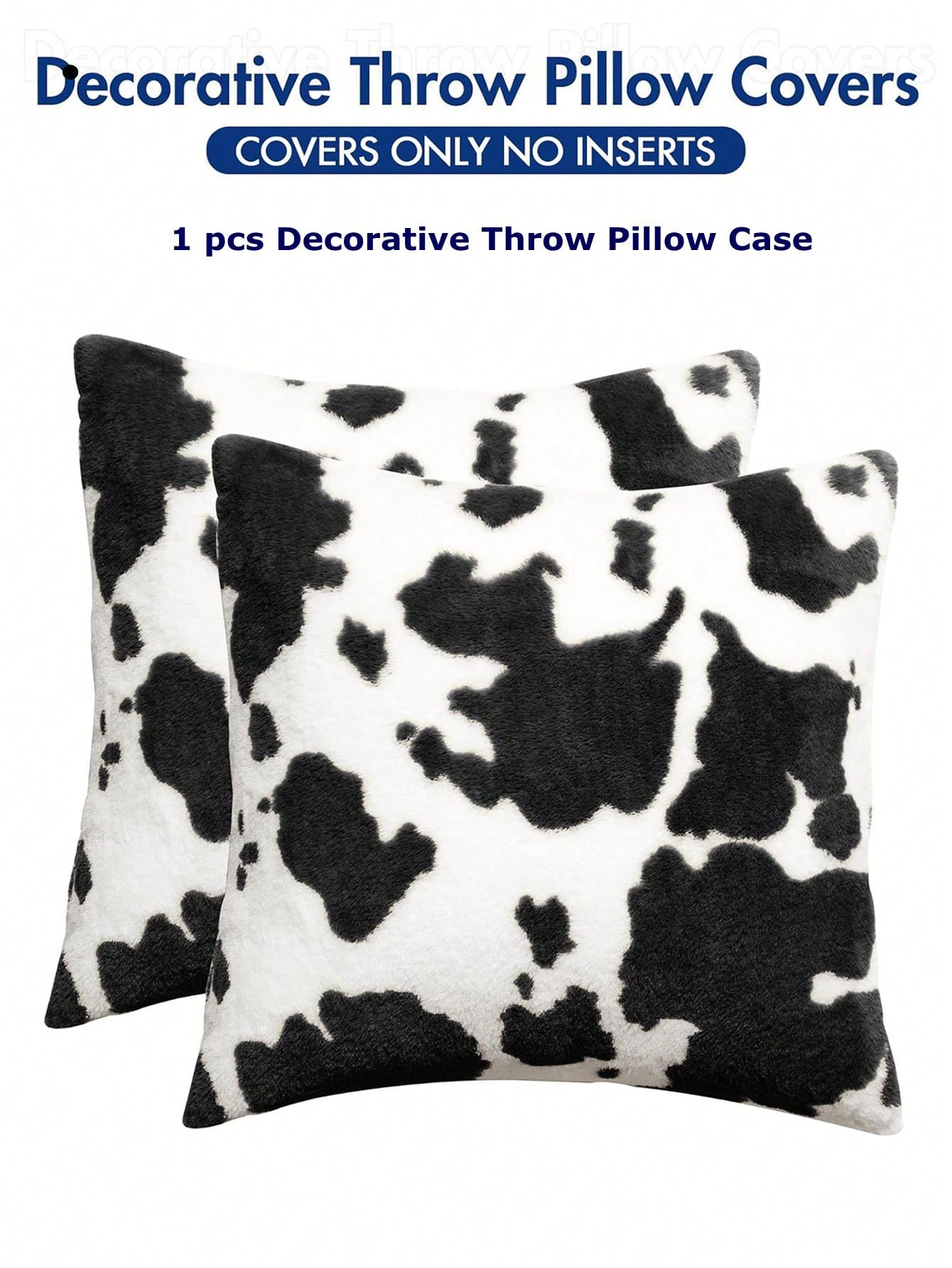 1pc Cow Pattern Decorative Throw Pillow Cover, Fluffy Western Cow Design, Suitable For Sofa, Living Room- Black