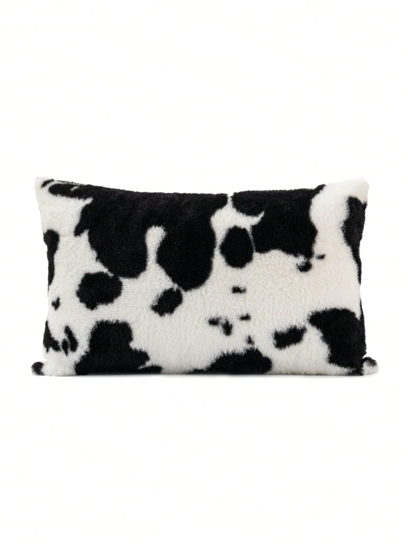1pc Cow Pattern Decorative Throw Pillow Cover, Fluffy Western Cow Design, Suitable For Sofa, Living Room- Black