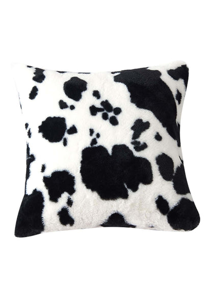 1pc Cow Pattern Decorative Throw Pillow Cover, Fluffy Western Cow Design, Suitable For Sofa, Living Room- Black
