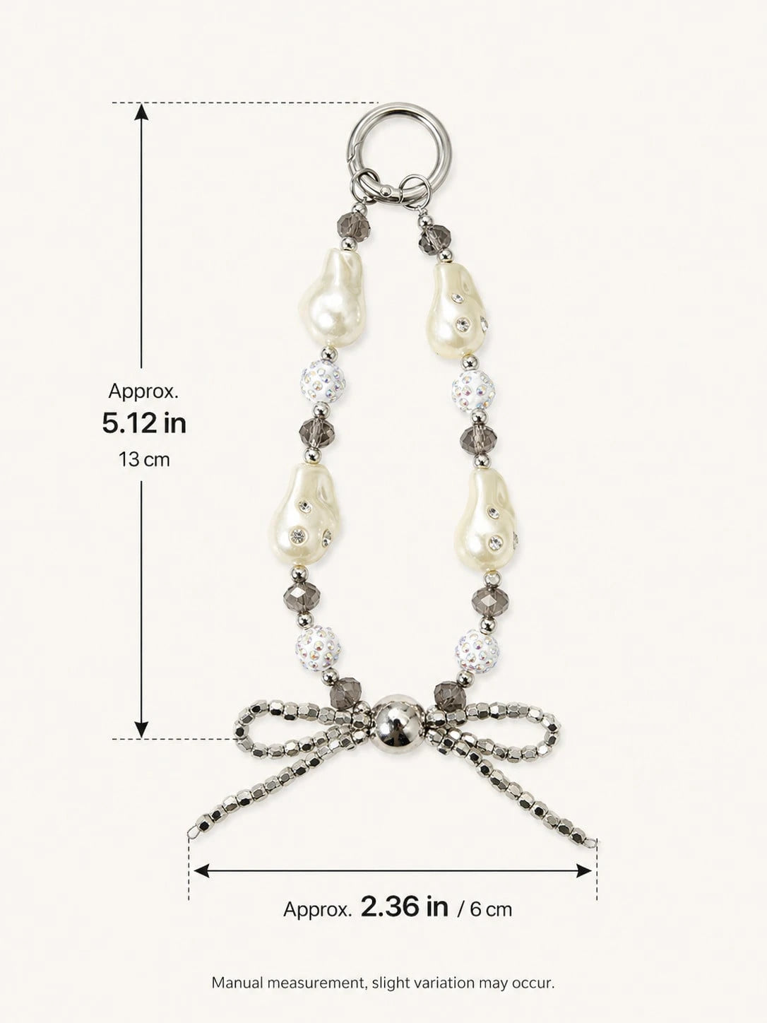 1pc Cream Glossy Irregular Baroque Pearl, Surface Inlaid With Fine Sparkling Rhinestones, Paired With Iridescent Full Rhinestone Ball And Cold Smoke Crystal Faceted Crystal, Bottom Hand-Woven Silver B