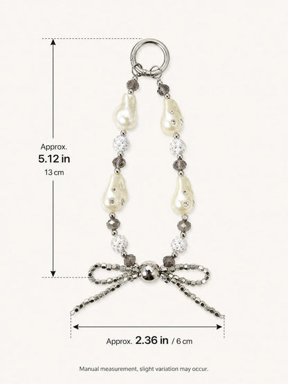 1pc Cream Glossy Irregular Baroque Pearl, Surface Inlaid With Fine Sparkling Rhinestones, Paired With Iridescent Full Rhinestone Ball And Cold Smoke Crystal Faceted Crystal, Bottom Hand-Woven Silver B