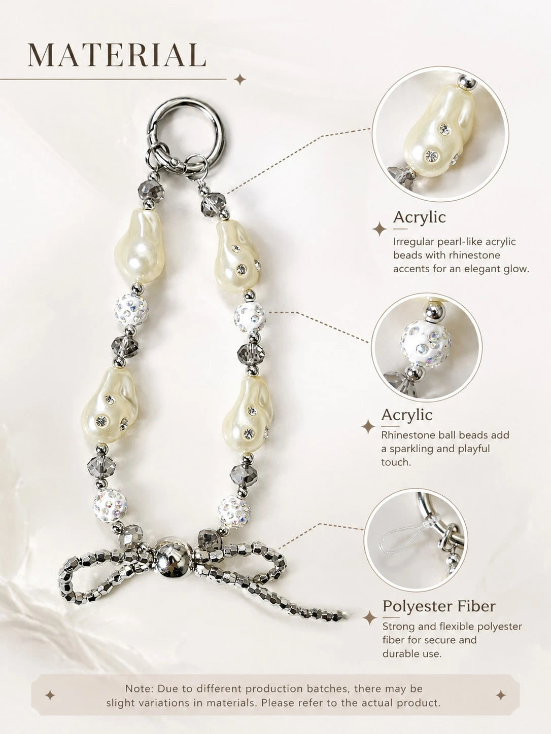 1pc Cream Glossy Irregular Baroque Pearl, Surface Inlaid With Fine Sparkling Rhinestones, Paired With Iridescent Full Rhinestone Ball And Cold Smoke Crystal Faceted Crystal, Bottom Hand-Woven Silver B