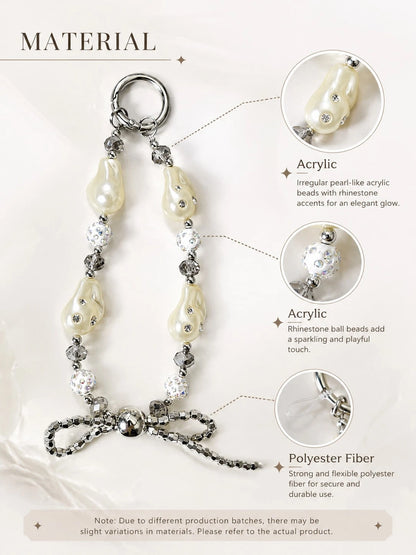 1pc Cream Glossy Irregular Baroque Pearl, Surface Inlaid With Fine Sparkling Rhinestones, Paired With Iridescent Full Rhinestone Ball And Cold Smoke Crystal Faceted Crystal, Bottom Hand-Woven Silver B