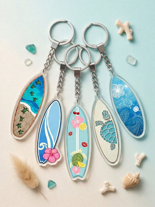 1pc Creative Summer Turtle Surfboard Acrylic Keychain, Unisex Flat High-Definition Printed Bag Charm, Eye-Catching Rearview Mirror Pendant, Suitable For Daily Home Decor, Personalized Portable Craft
