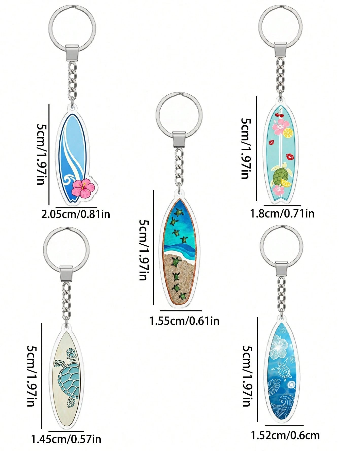 1pc Creative Summer Turtle Surfboard Acrylic Keychain, Unisex Flat High-Definition Printed Bag Charm, Eye-Catching Rearview Mirror Pendant, Suitable For Daily Home Decor, Personalized Portable Craft