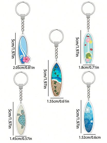 1pc Creative Summer Turtle Surfboard Acrylic Keychain, Unisex Flat High-Definition Printed Bag Charm, Eye-Catching Rearview Mirror Pendant, Suitable For Daily Home Decor, Personalized Portable Craft