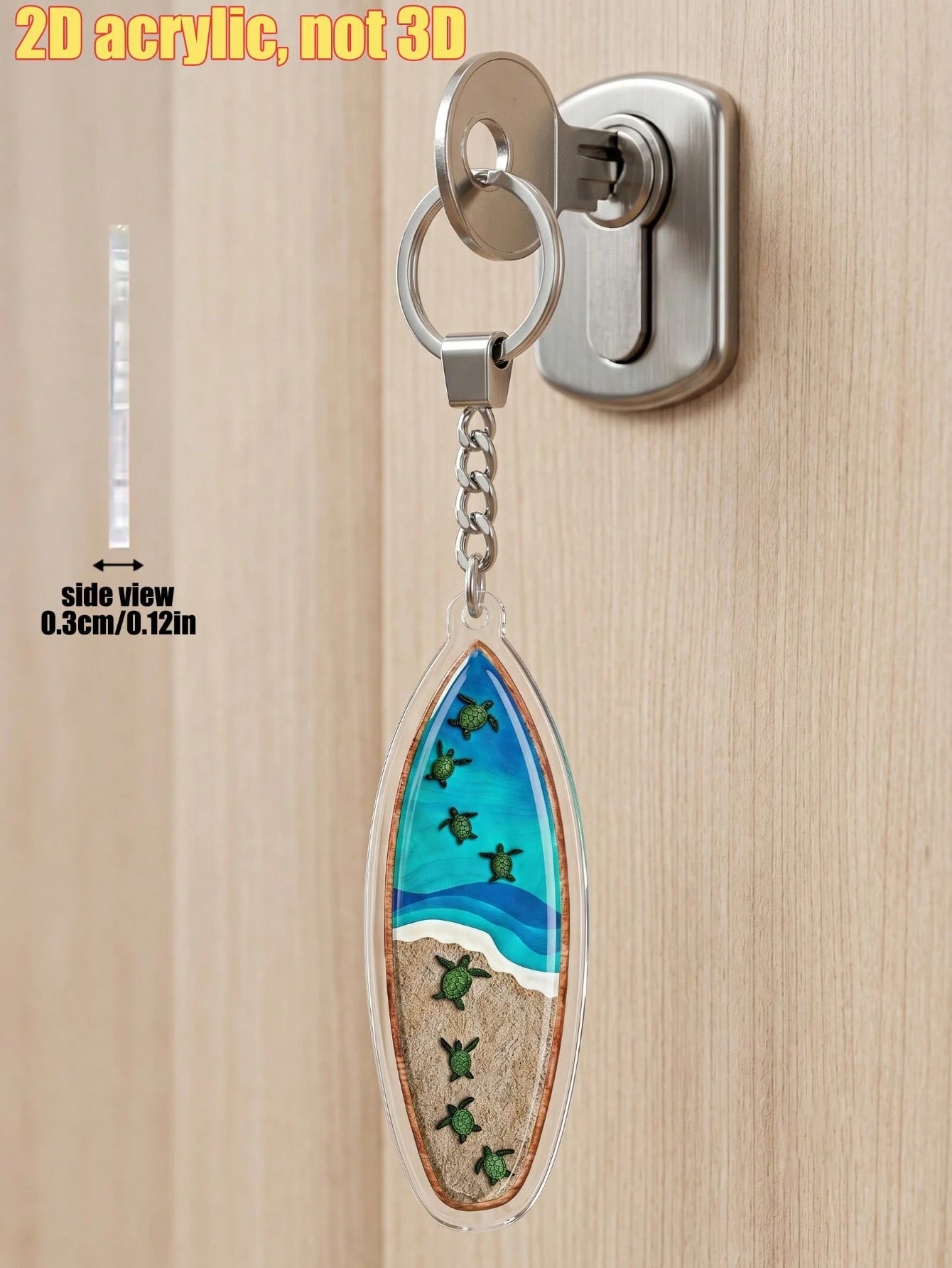 1pc Creative Summer Turtle Surfboard Acrylic Keychain, Unisex Flat High-Definition Printed Bag Charm, Eye-Catching Rearview Mirror Pendant, Suitable For Daily Home Decor, Personalized Portable Craft