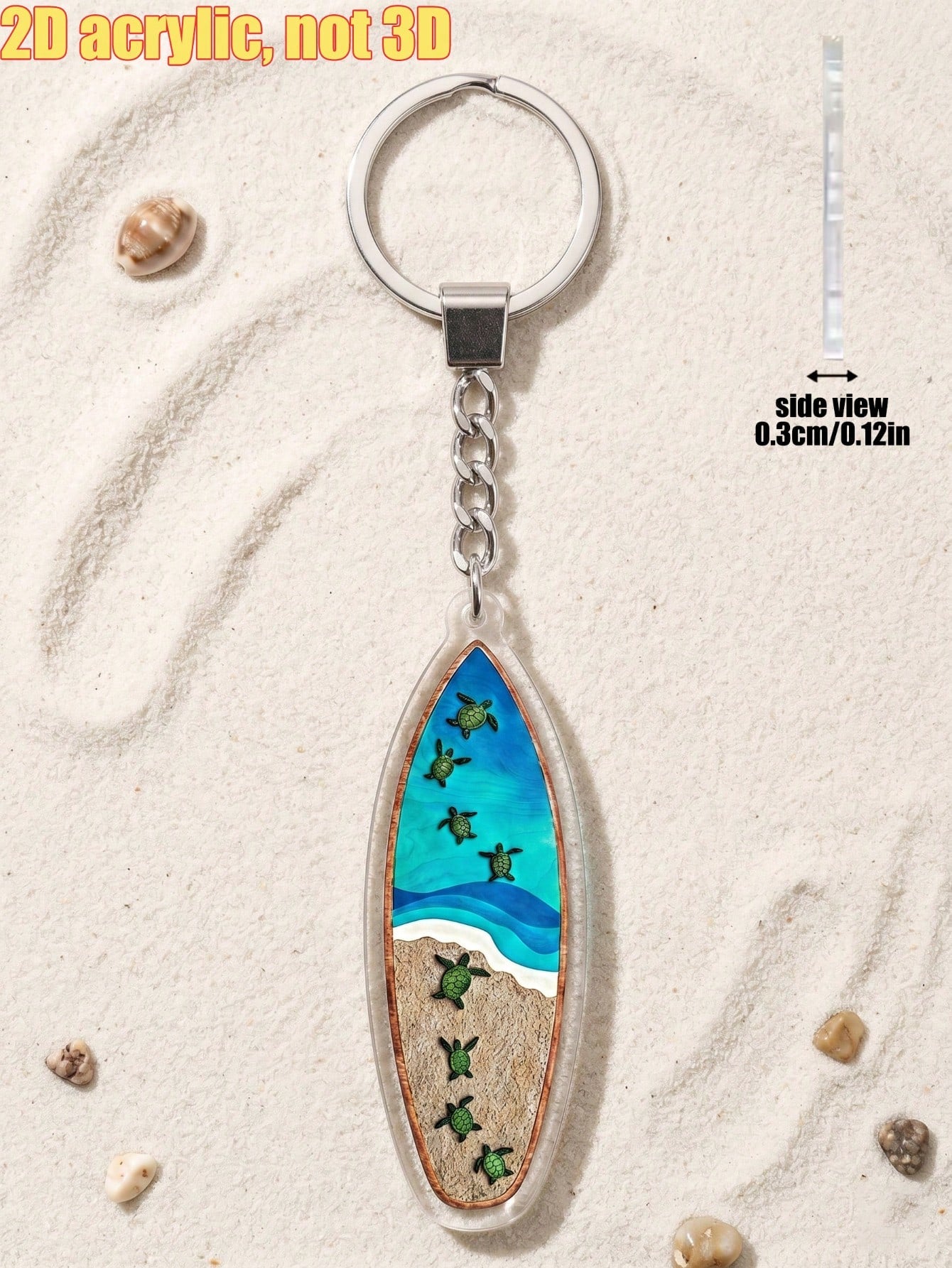 1pc Creative Summer Turtle Surfboard Acrylic Keychain, Unisex Flat High-Definition Printed Bag Charm, Eye-Catching Rearview Mirror Pendant, Suitable For Daily Home Decor, Personalized Portable Craft