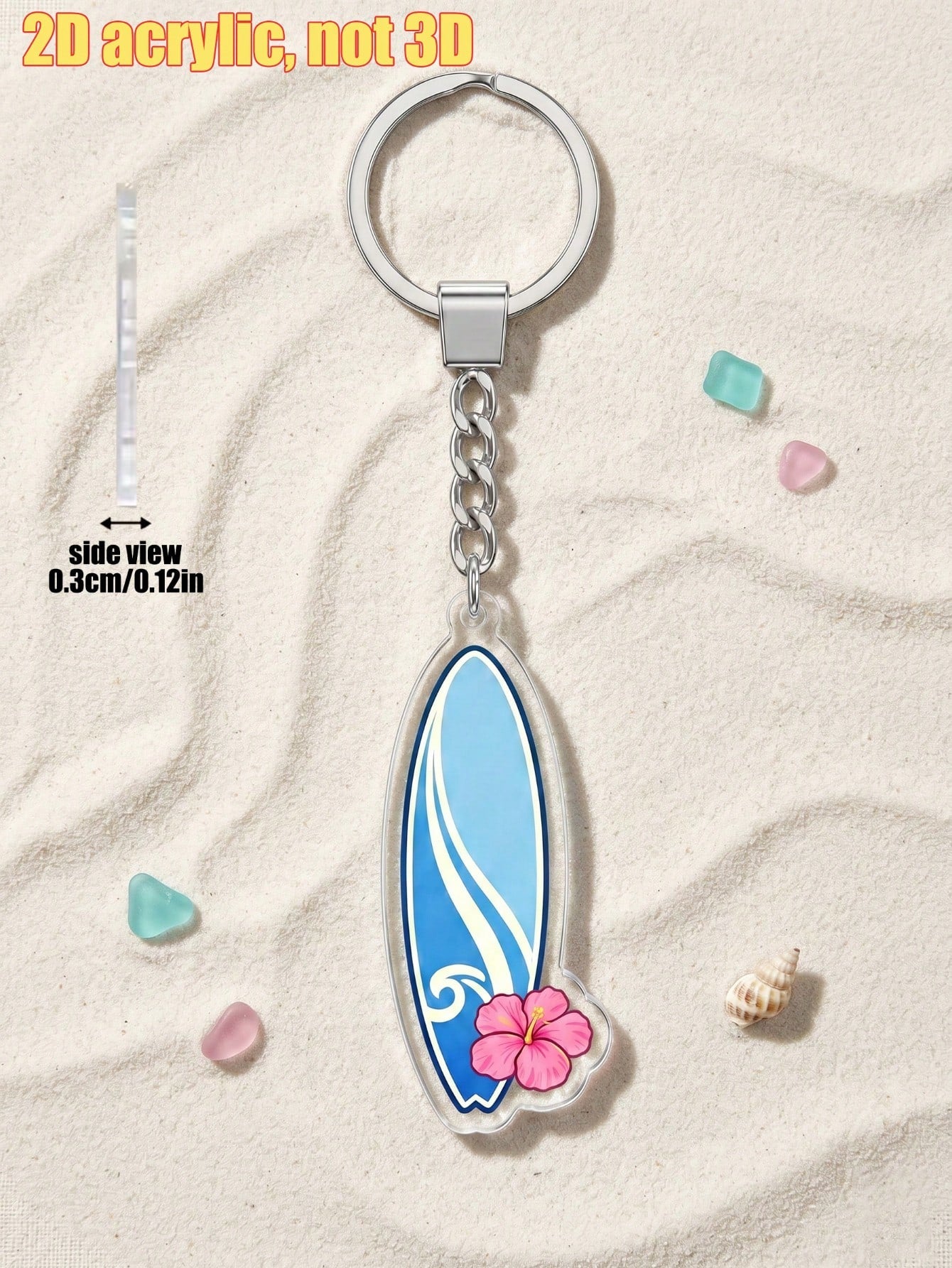1pc Creative Summer Turtle Surfboard Acrylic Keychain, Unisex Flat High-Definition Printed Bag Charm, Eye-Catching Rearview Mirror Pendant, Suitable For Daily Home Decor, Personalized Portable Craft