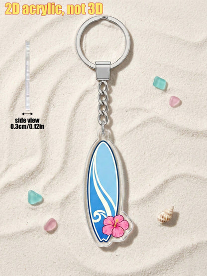 1pc Creative Summer Turtle Surfboard Acrylic Keychain, Unisex Flat High-Definition Printed Bag Charm, Eye-Catching Rearview Mirror Pendant, Suitable For Daily Home Decor, Personalized Portable Craft