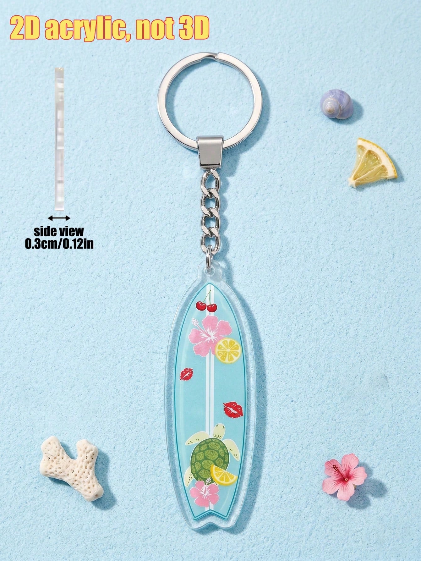 1pc Creative Summer Turtle Surfboard Acrylic Keychain, Unisex Flat High-Definition Printed Bag Charm, Eye-Catching Rearview Mirror Pendant, Suitable For Daily Home Decor, Personalized Portable Craft