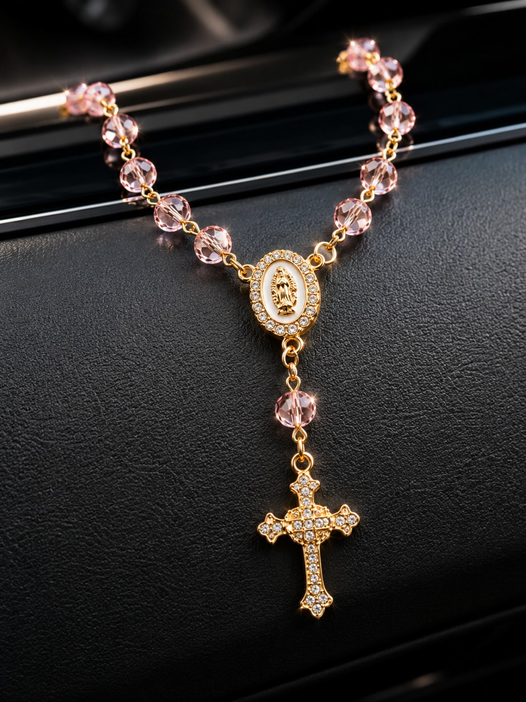 1pc Crystal Virgin Mary Rhinestone Cross Pendant, Elegant Women's Car Interior Decor Hanging Ornament, Universal Decoration For Steering Wheel, Rearview Mirror And Handbag, Exquisite Religious Style G