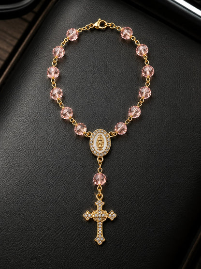 1pc Crystal Virgin Mary Rhinestone Cross Pendant, Elegant Women's Car Interior Decor Hanging Ornament, Universal Decoration For Steering Wheel, Rearview Mirror And Handbag, Exquisite Religious Style G