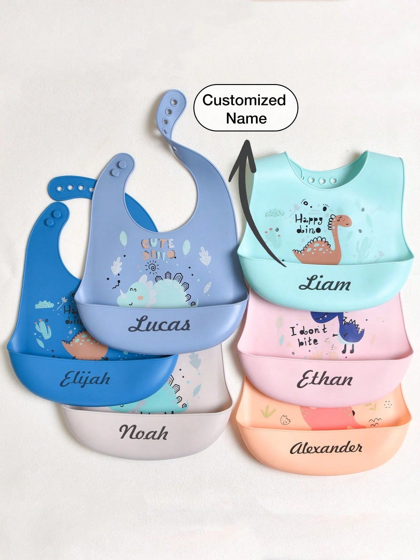 1pc Custom Baby Bibs- Dinosaur Series, Soft, Adjustable, Stain & Leakage Resistant Bibs, Personalized Gifts For Baby Boys & Girls, All Season,Chic Autumn,Baby Gift, Commemorative,Baby Accessories