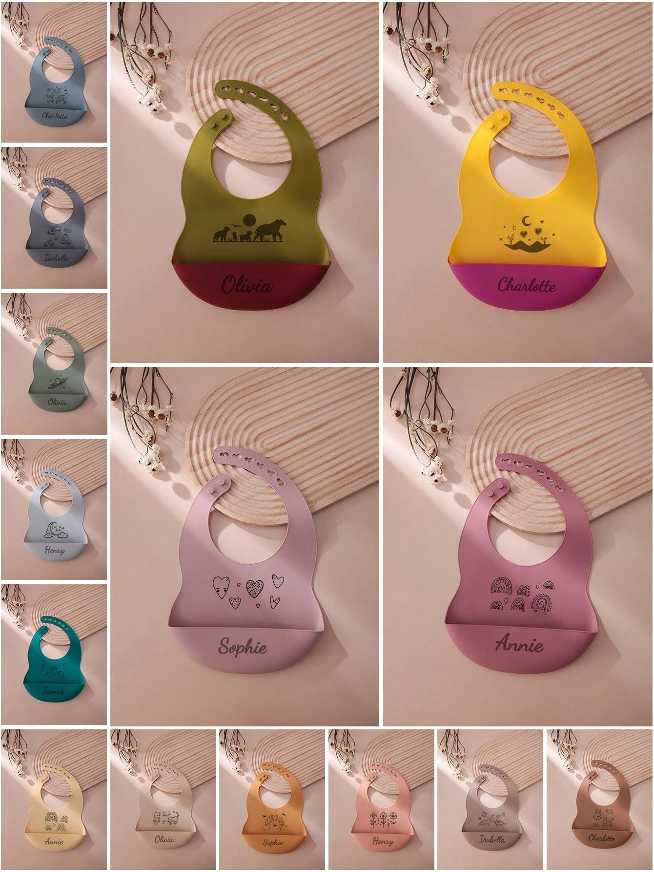 1pc Custom Name Pattern Baby Silicone Bib, Personalized Adjustable Waterproof Baby Bibs, Print On Demand Baby Tableware, Essential For Newborns, Baby Shower Gift