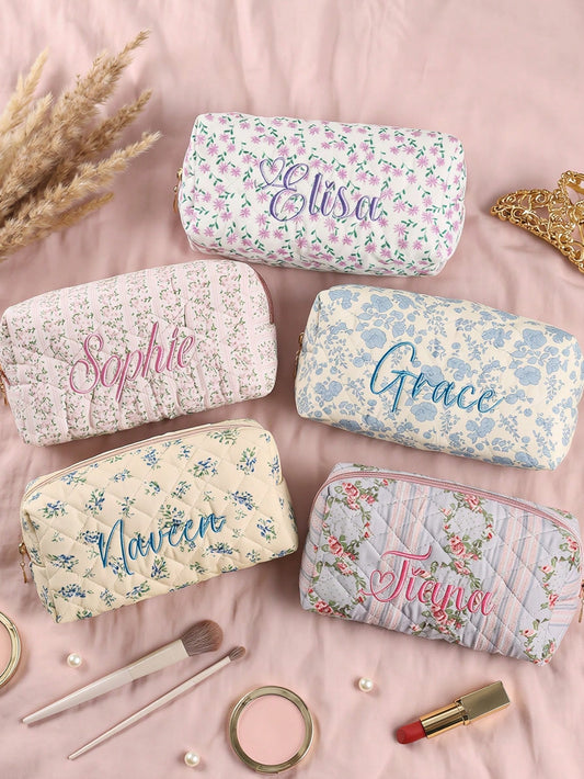 1pc Customizable Cosmetic Bag, Large Capacity Embroidered, Gift For Girlfriend, Family, Sisters, Business Travel, Vacation, Bridesmaids, Bridesmaid Proposal Gift, Travel Organizer, Wedding, Mother's D