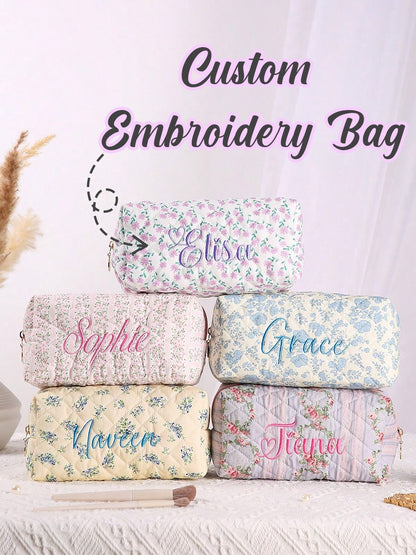 1pc Customizable Cosmetic Bag, Large Capacity Embroidered, Gift For Girlfriend, Family, Sisters, Business Travel, Vacation, Bridesmaids, Bridesmaid Proposal Gift, Travel Organizer, Wedding, Mother's D