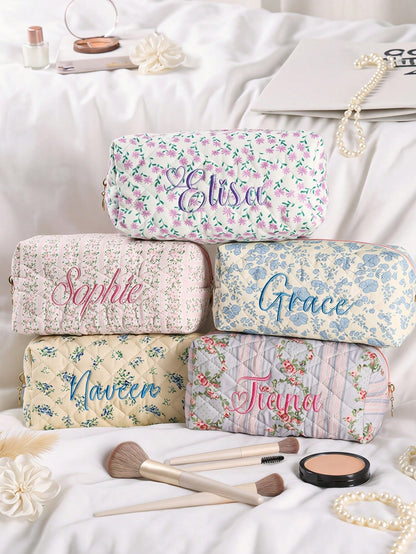 1pc Customizable Cosmetic Bag, Large Capacity Embroidered, Gift For Girlfriend, Family, Sisters, Business Travel, Vacation, Bridesmaids, Bridesmaid Proposal Gift, Travel Organizer, Wedding, Mother's D