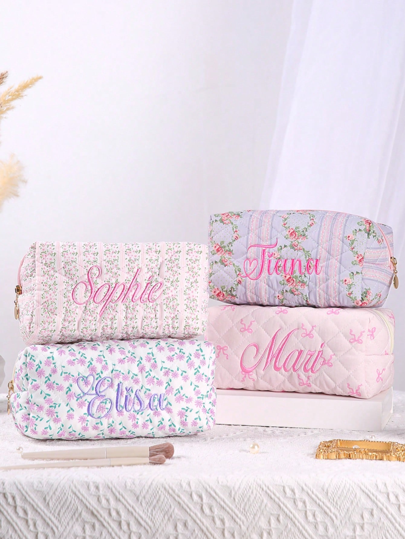 1pc Customizable Cosmetic Bag, Large Capacity Embroidered, Gift For Girlfriend, Family, Sisters, Business Travel, Vacation, Bridesmaids, Bridesmaid Proposal Gift, Travel Organizer, Wedding, Mother's D