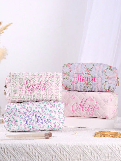 1pc Customizable Cosmetic Bag, Large Capacity Embroidered, Gift For Girlfriend, Family, Sisters, Business Travel, Vacation, Bridesmaids, Bridesmaid Proposal Gift, Travel Organizer, Wedding, Mother's D