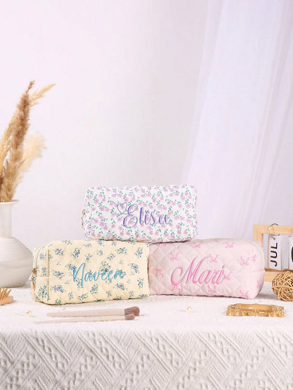 1pc Customizable Cosmetic Bag, Large Capacity Embroidered, Gift For Girlfriend, Family, Sisters, Business Travel, Vacation, Bridesmaids, Bridesmaid Proposal Gift, Travel Organizer, Wedding, Mother's D