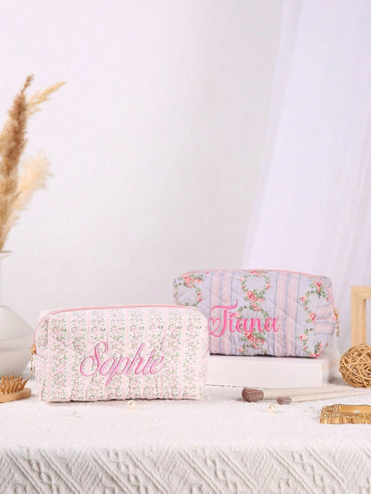 1pc Customizable Cosmetic Bag, Large Capacity Embroidered, Gift For Girlfriend, Family, Sisters, Business Travel, Vacation, Bridesmaids, Bridesmaid Proposal Gift, Travel Organizer, Wedding, Mother's D