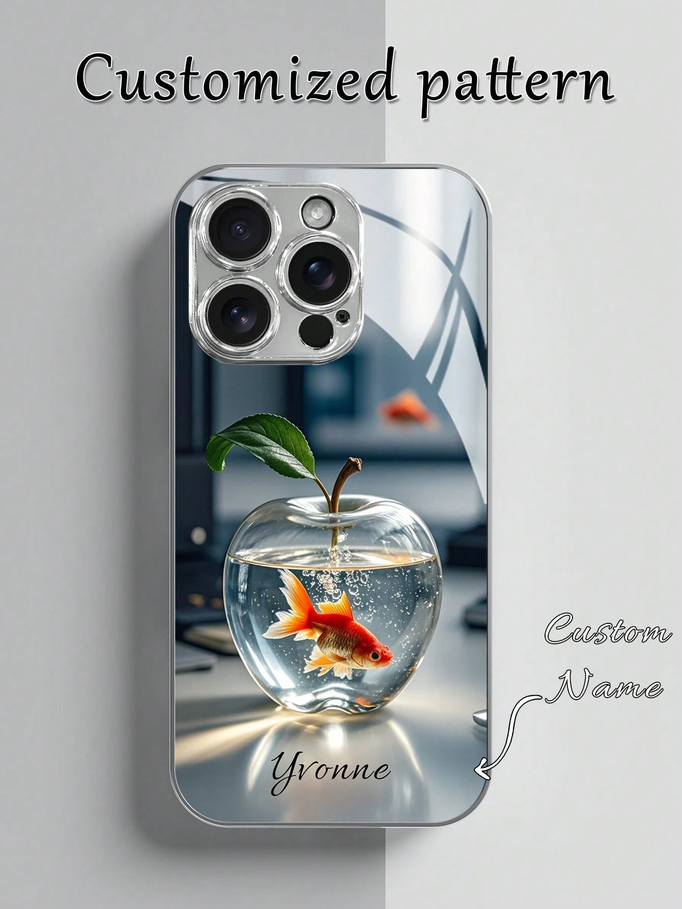 1pc Customizable Name, Luxury Amethyst Apple Rhinestone Floral Pattern Electroplated Glass Phone Case, Compatible With IPhone 17 Pro Max/16 Pro Max/15/14 Plus/13 Pro/12 Pro Max/11/Xs Max/8/7/6 Plus, S