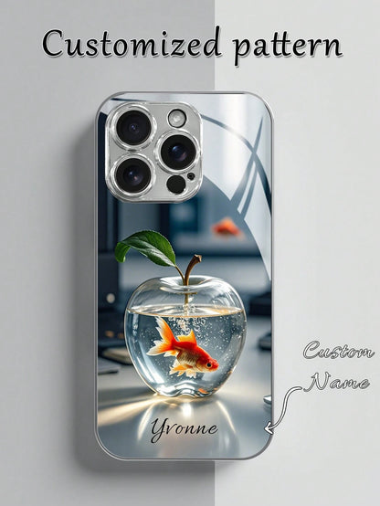 1pc Customizable Name, Luxury Amethyst Apple Rhinestone Floral Pattern Electroplated Glass Phone Case, Compatible With IPhone 17 Pro Max/16 Pro Max/15/14 Plus/13 Pro/12 Pro Max/11/Xs Max/8/7/6 Plus, S