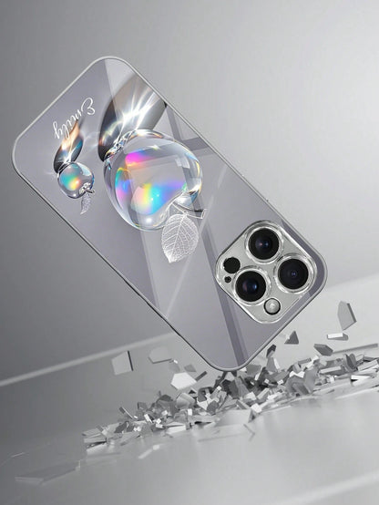 1pc Customizable Name, Luxury Amethyst Apple Rhinestone Floral Pattern Electroplated Glass Phone Case, Compatible With IPhone 17 Pro Max/16 Pro Max/15/14 Plus/13 Pro/12 Pro Max/11/Xs Max/8/7/6 Plus, S