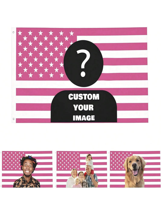 1pc Customized American Flag- Add Your Own Image And Text- Face Cutout- Suitable For Birthday, Wedding, Party, Father's Day, Mother's Day, Valentine's Day, Home Decor- Also For Customized Tapestry