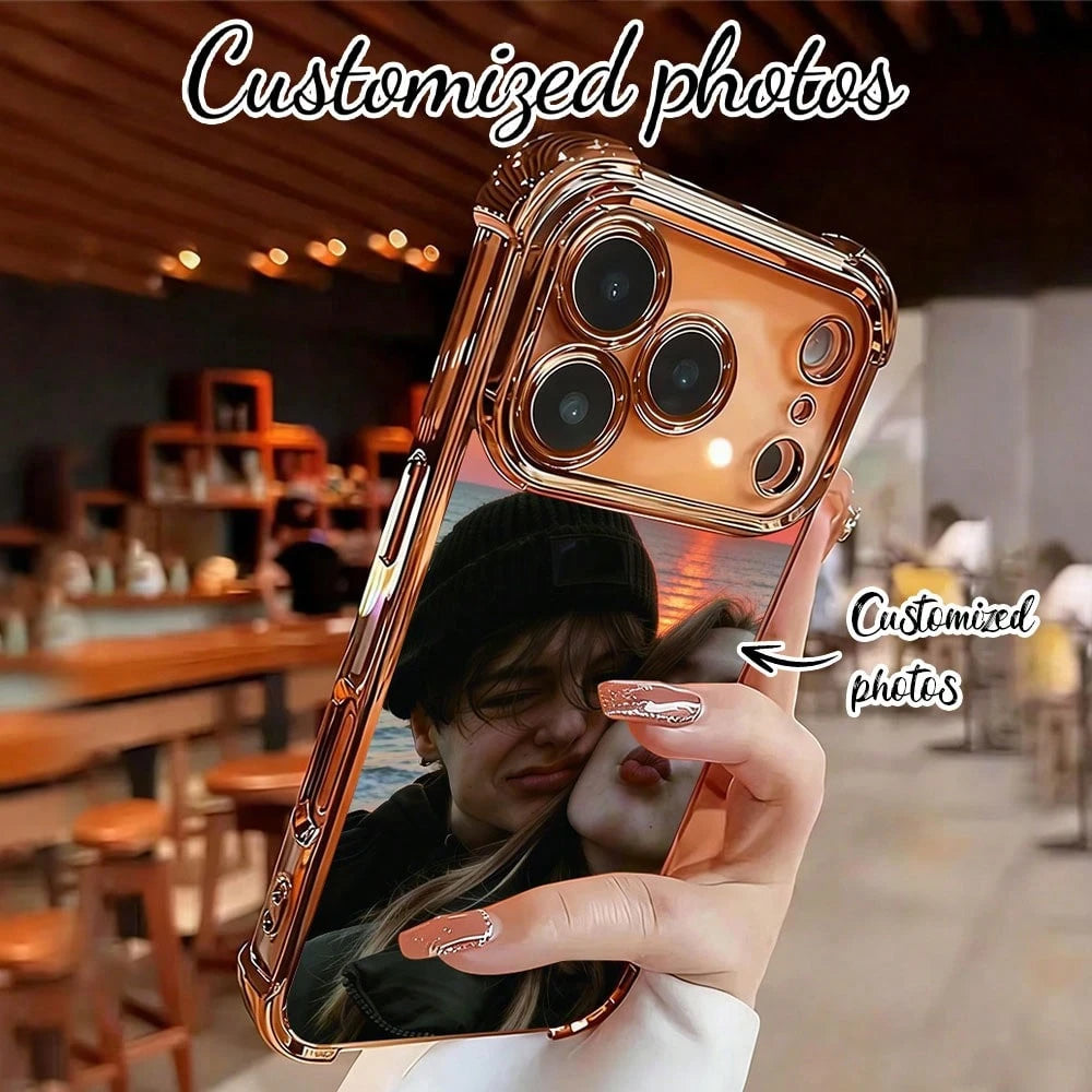 1pc Customized Photo Phone Case, Couple's Back Photo, Thick Electroplated Anti-Drop TPU Phone Case, High-Definition UV Printing, Meets Customers' Fashion Personalized Needs! Compatible With IPhone 17