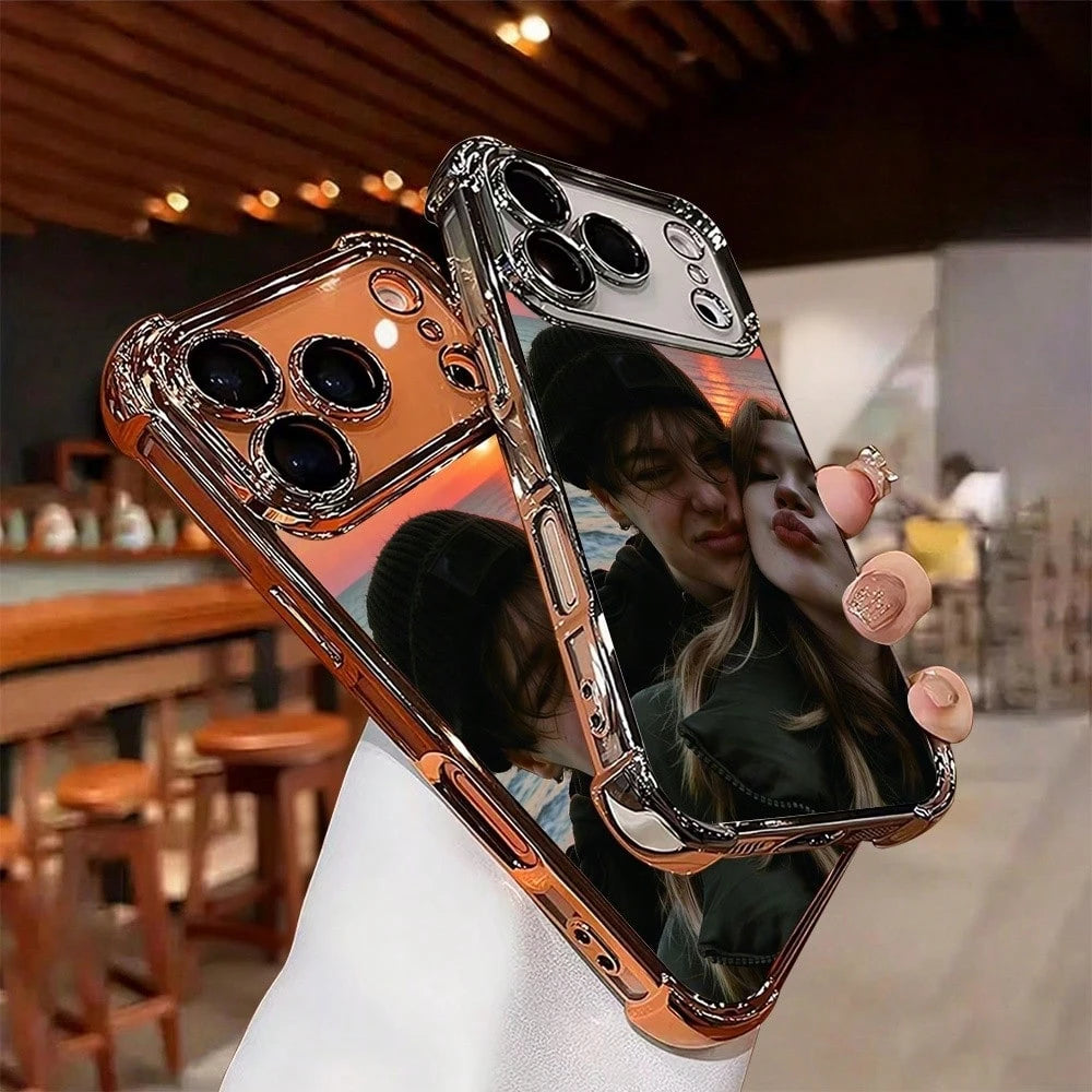 1pc Customized Photo Phone Case, Couple's Back Photo, Thick Electroplated Anti-Drop TPU Phone Case, High-Definition UV Printing, Meets Customers' Fashion Personalized Needs! Compatible With IPhone 17