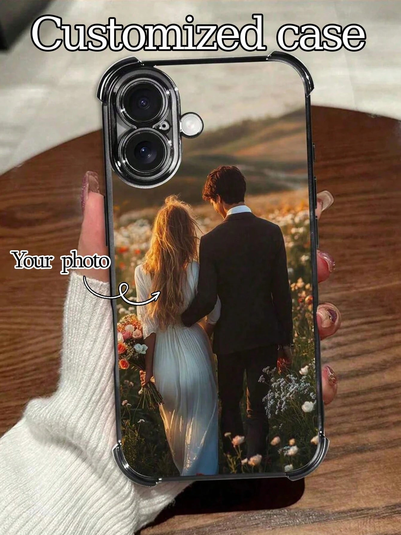 1pc Customized Photo Phone Case, Couple's Back Photo, Thick Electroplated Anti-Drop TPU Phone Case, High-Definition UV Printing, Meets Customers' Fashion Personalized Needs! Compatible With IPhone 17