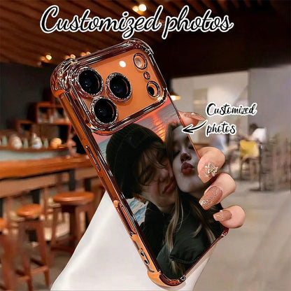 1pc Customized Photo Phone Case, Couple's Back Photo, Thick Electroplated Anti-Drop TPU Phone Case, High-Definition UV Printing, Meets Customers' Fashion Personalized Needs! Compatible With IPhone 17