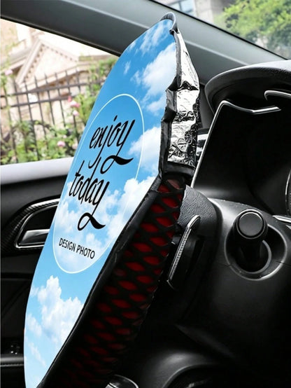 1pc Customized Steering Wheel Sunshade, Any Design/Image- This Steering Wheel Sunshade Features A Stylish And Minimalist Design, Effectively Blocking Sunlight And Improving Driving Comfort, Perfect F