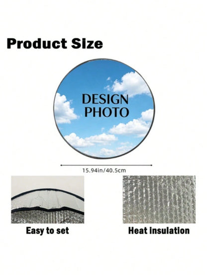 1pc Customized Steering Wheel Sunshade, Any Design/Image- This Steering Wheel Sunshade Features A Stylish And Minimalist Design, Effectively Blocking Sunlight And Improving Driving Comfort, Perfect F