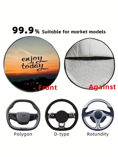 1pc Customized Steering Wheel Sunshade, Any Design/Image- This Steering Wheel Sunshade Features A Stylish And Minimalist Design, Effectively Blocking Sunlight And Improving Driving Comfort, Perfect F