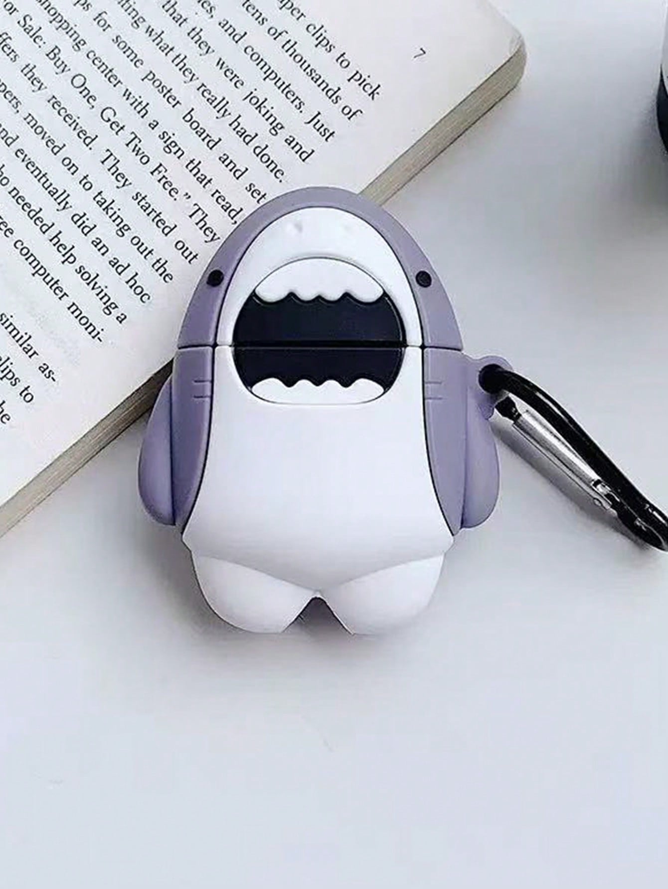 1pc Cute Cartoon Shark Design 3D Silicone Earphone Protective Case, Compatible With Airpods 1/2/3/Pro/Pro2