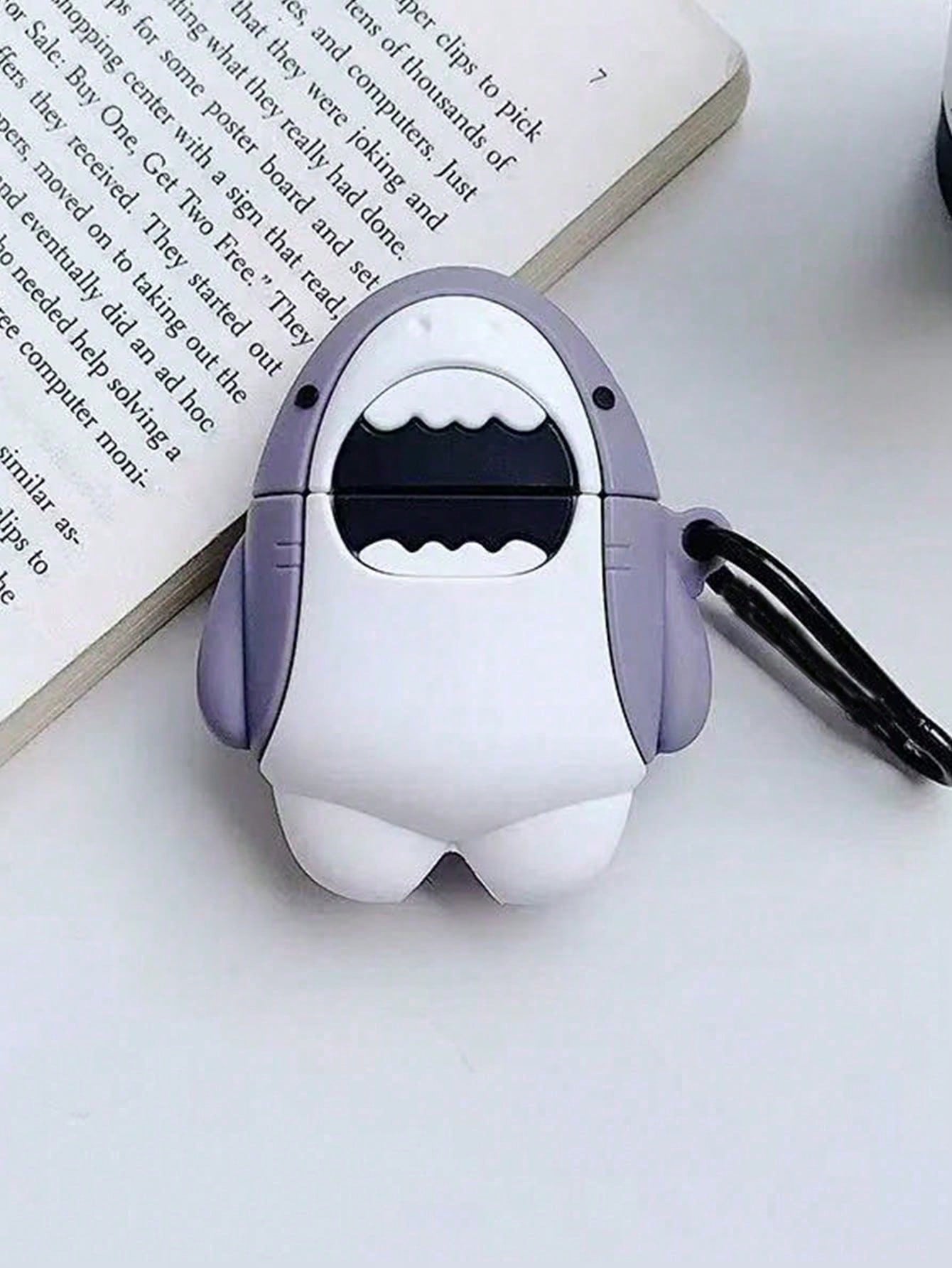 1pc Cute Cartoon Shark Design 3D Silicone Earphone Protective Case, Compatible With Airpods 1/2/3/Pro/Pro2