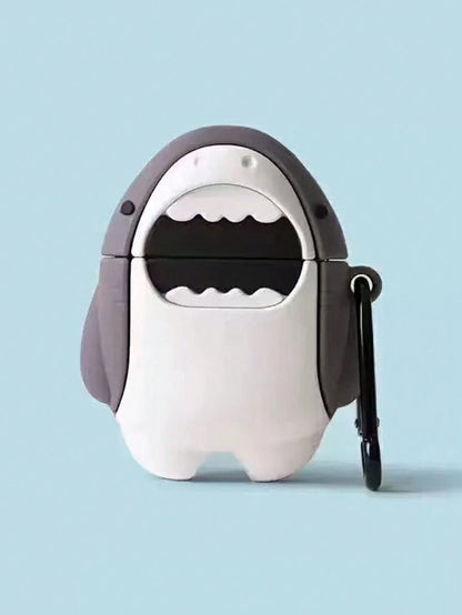 1pc Cute Cartoon Shark Design 3D Silicone Earphone Protective Case, Compatible With Airpods 1/2/3/Pro/Pro2