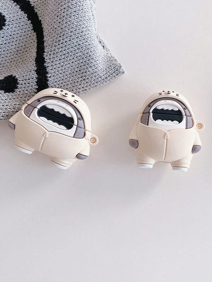 1pc Cute Cartoon Shark Design 3D Silicone Earphone Protective Case, Compatible With Airpods 1/2/3/Pro/Pro2