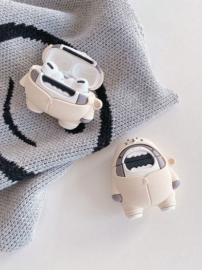 1pc Cute Cartoon Shark Design 3D Silicone Earphone Protective Case, Compatible With Airpods 1/2/3/Pro/Pro2