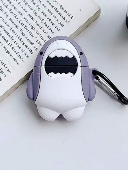 1pc Cute Cartoon Shark Design 3D Silicone Earphone Protective Case, Compatible With Airpods 1/2/3/Pro/Pro2