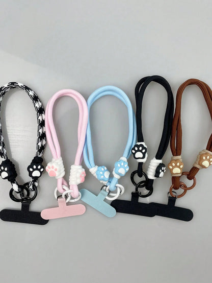 1pc Cute Cat Paw Contrast Color Braided Lanyard, Short Style Phone Strap Wrist Cord, Compatible With IPhone, Android, Camera, Unisex Design