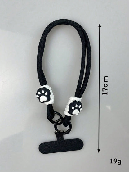 1pc Cute Cat Paw Contrast Color Braided Lanyard, Short Style Phone Strap Wrist Cord, Compatible With IPhone, Android, Camera, Unisex Design