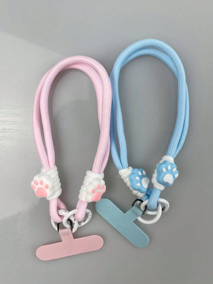 1pc Cute Cat Paw Contrast Color Braided Lanyard, Short Style Phone Strap Wrist Cord, Compatible With IPhone, Android, Camera, Unisex Design