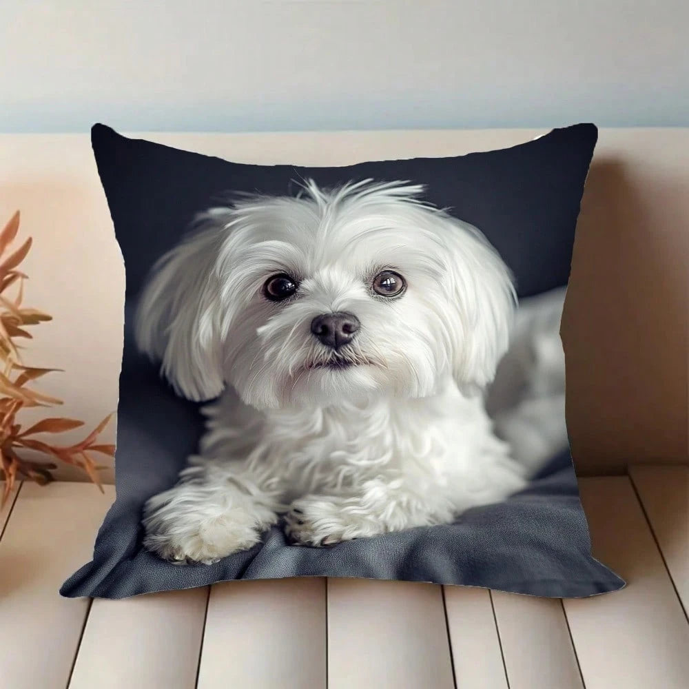 1Pc Cute Maltese Dog Pattern Throw Pillow Covers- 17.7*17.7 Inches, Single-Side Printing, Zipper Closure & Machine Washable, Chic Pet Decor For Home, Office, Living Room & Car, No Insert Included