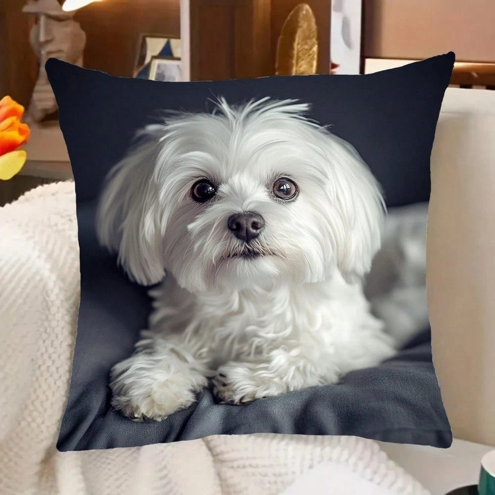 1Pc Cute Maltese Dog Pattern Throw Pillow Covers- 17.7*17.7 Inches, Single-Side Printing, Zipper Closure & Machine Washable, Chic Pet Decor For Home, Office, Living Room & Car, No Insert Included