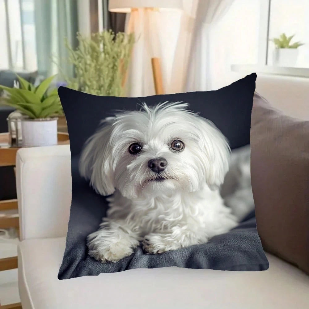 1Pc Cute Maltese Dog Pattern Throw Pillow Covers- 17.7*17.7 Inches, Single-Side Printing, Zipper Closure & Machine Washable, Chic Pet Decor For Home, Office, Living Room & Car, No Insert Included